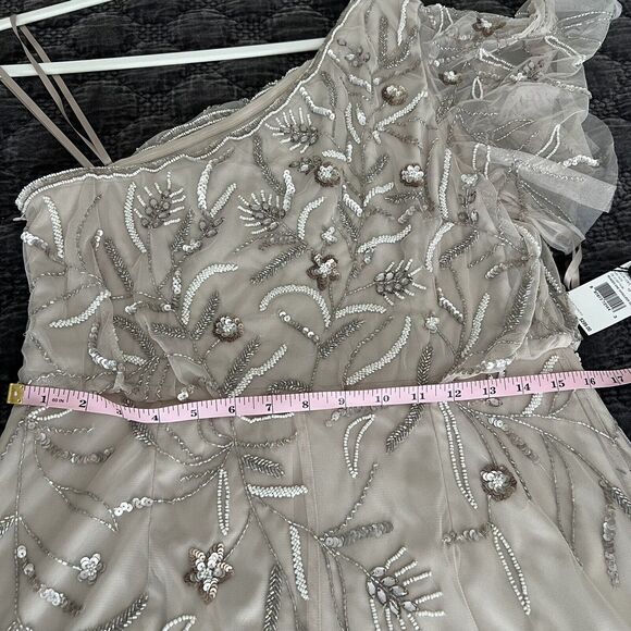 Adrianna Papel One Shoulder Beaded Formal Gown Biscotti New With Tags size 12 - Picture 10 of 14